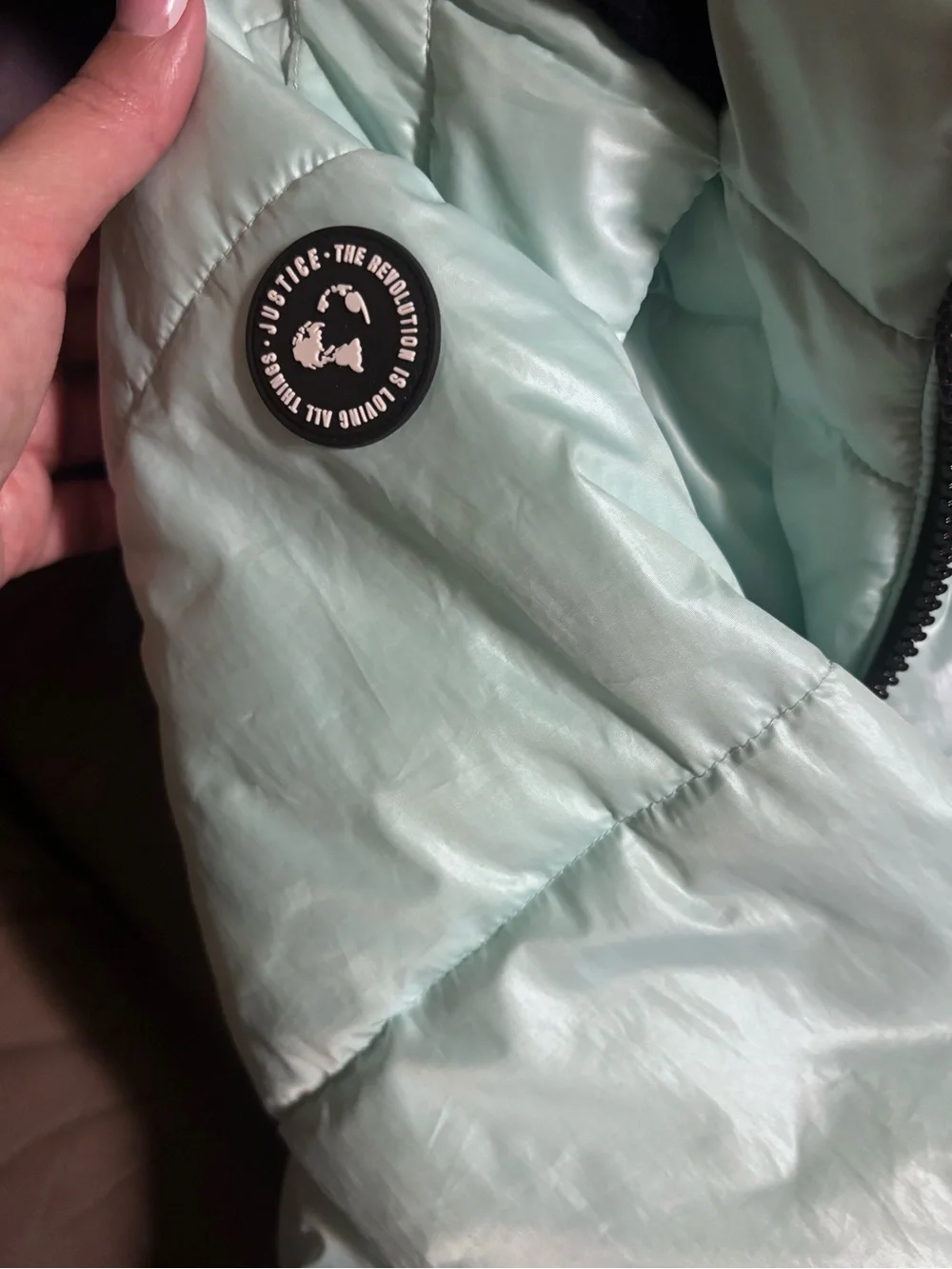 Justice Girls' Mint Puffer Jacket with Fur Hood